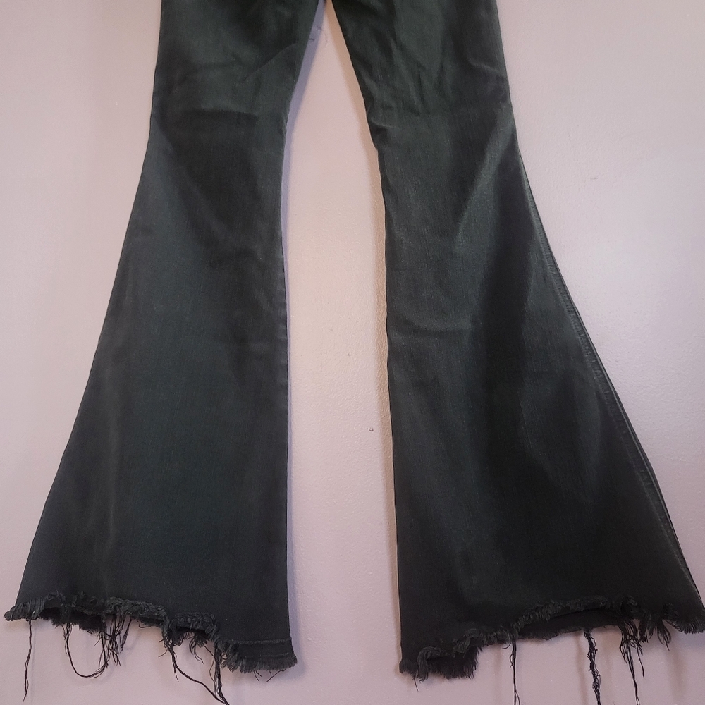 Flying Monkey Washed Black High Rise Distressed Raw Hem Flare Jeans - Picture 9 of 12